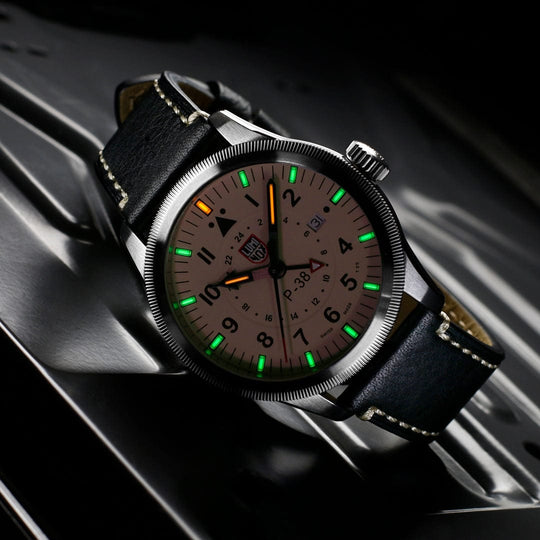 Luminox P–38 Lightning Pilot Black Leather Strap Men's Watch XA.9527