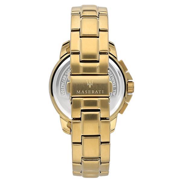 Gold-toned Maserati wristwatch with a metal bracelet band.