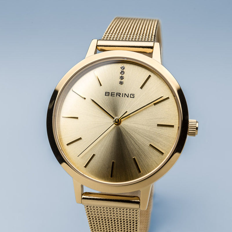 Bering Classic Polished Gold 34mm Mesh Watch