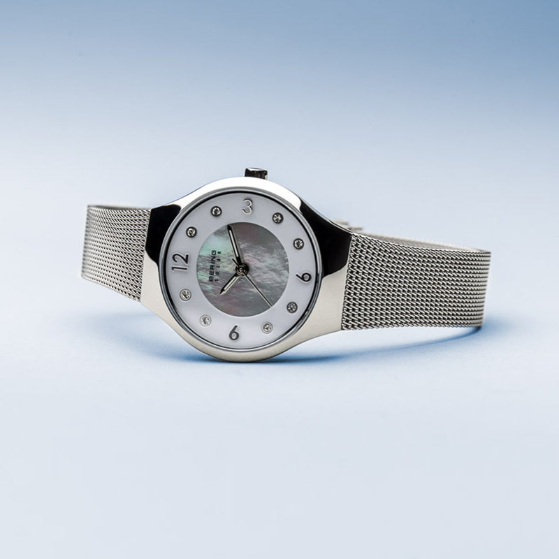 Bering Solar Polished Silver Mesh Watch