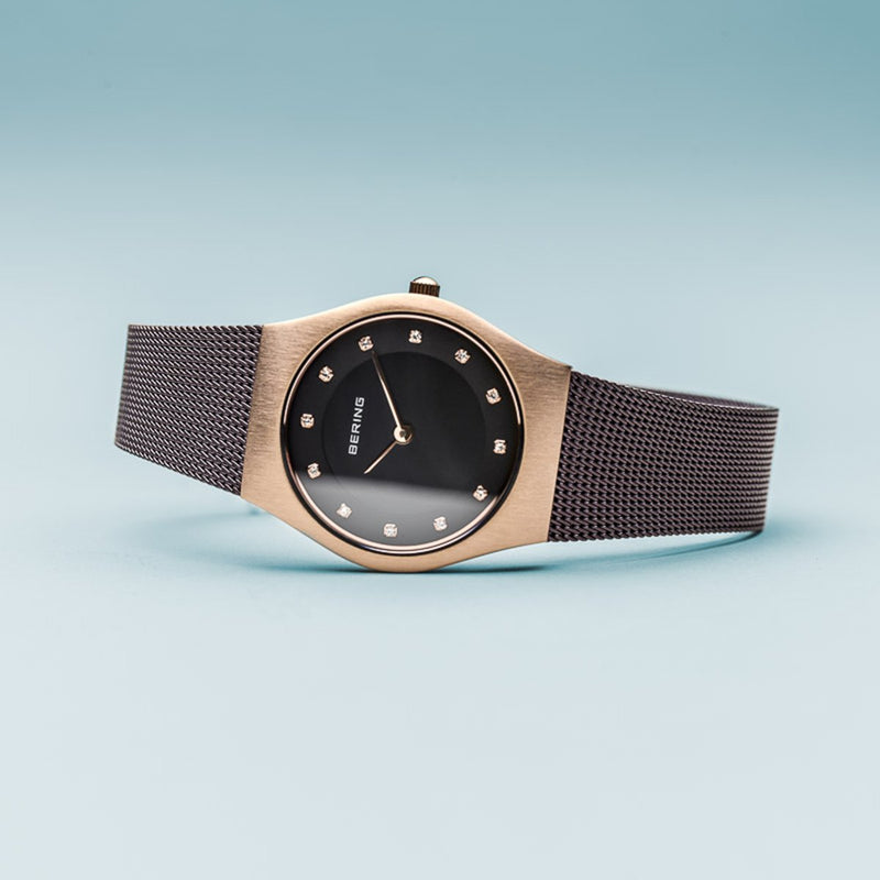 Bering Classic Brushed Gold Brown Mesh Watch