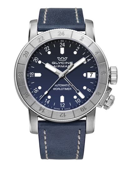 Glycine Airman 46 GMT Blue Leather Band Watch GL0060