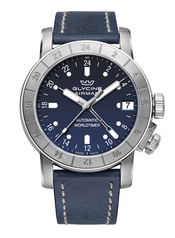 Glycine Airman 46 GMT Blue Leather Band Watch GL0060