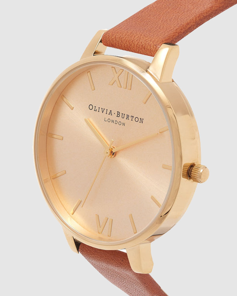 Olivia Burton Big Dial Gold Case Tan Watch - Gold