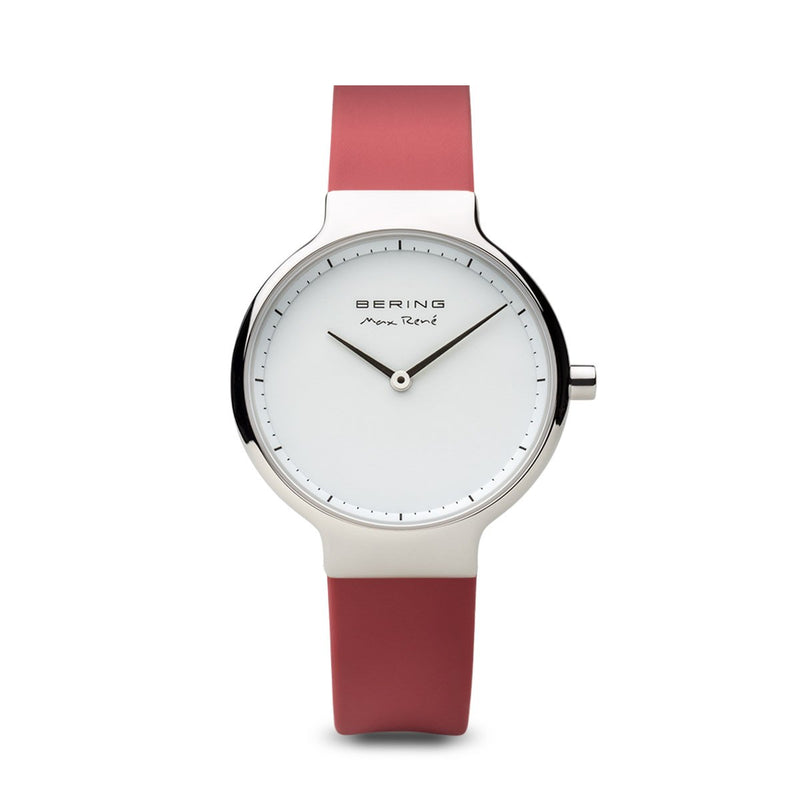 Bering Max René Polished Silver Red Silicone Watch