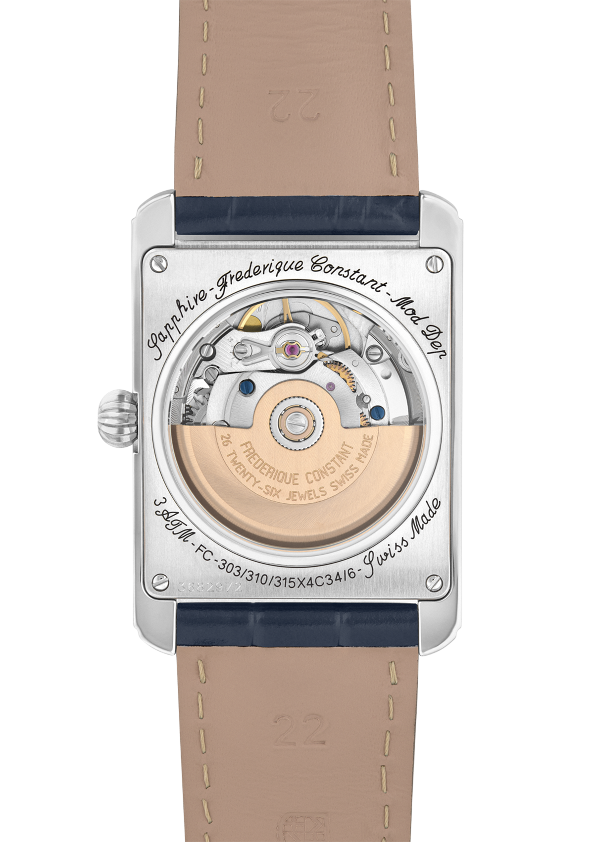 Frederique Constant Classics Carree Automatic Blue Leather Band Watch FC-303N4C6