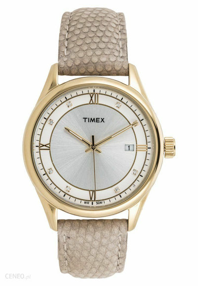 Timex Classic T2P556 Beige Leather Quartz Womens Watch