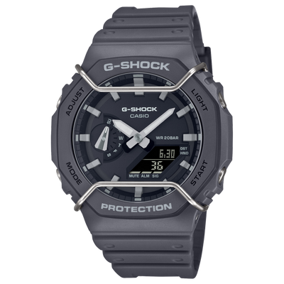 Gray G-Shock digital wristwatch with an octagonal face and protective bezel.