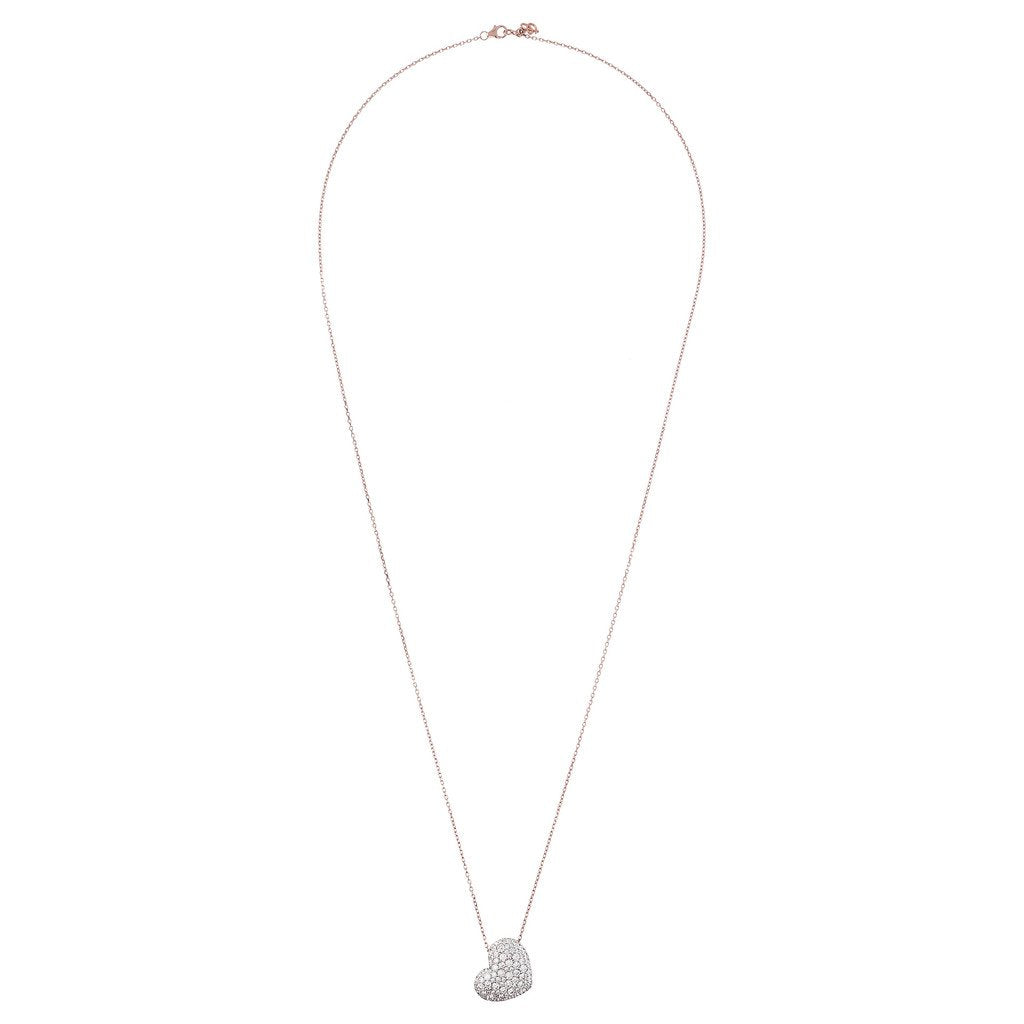 Bronzallure Heart Shaped Cubic Zirconia Pave Pendant Necklace