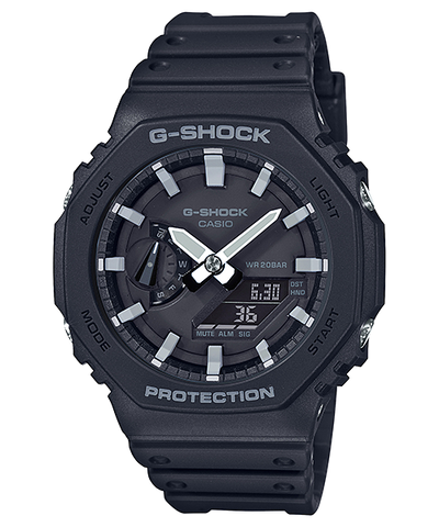 Black G-Shock wristwatch with analog and digital display.