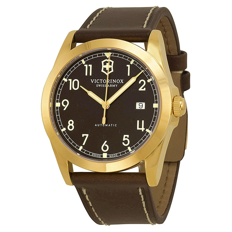 Victorinox Infantry Mechanical Brown Dial Brown Leather Strap Mens Watch 241646